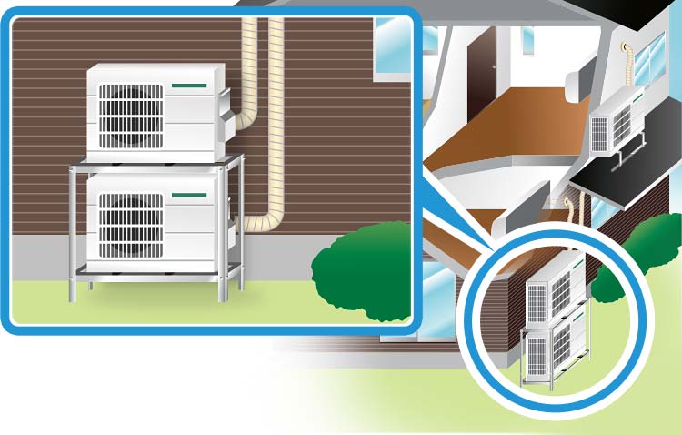 室外機：二段置き工事