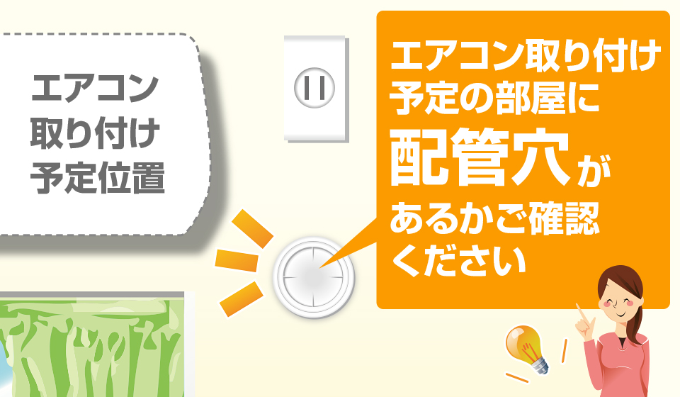 エアコン取り付け予定の部屋に配管穴があるかご確認ください