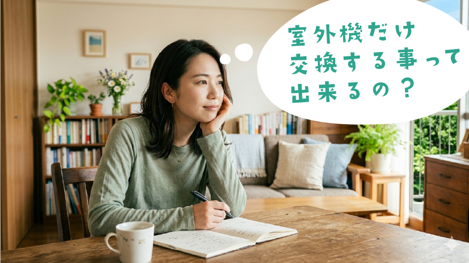 エアコンの室外機だけの交換は可能かを考えている女性の画像